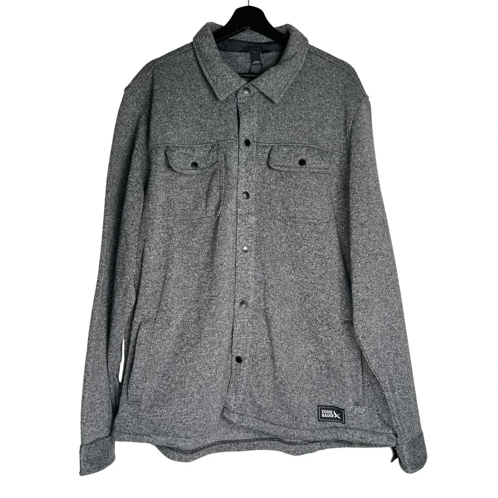 Eddie Bauer Mens XL Sweater Fleece Shirt Jacket Heather Ebony Gray NWT